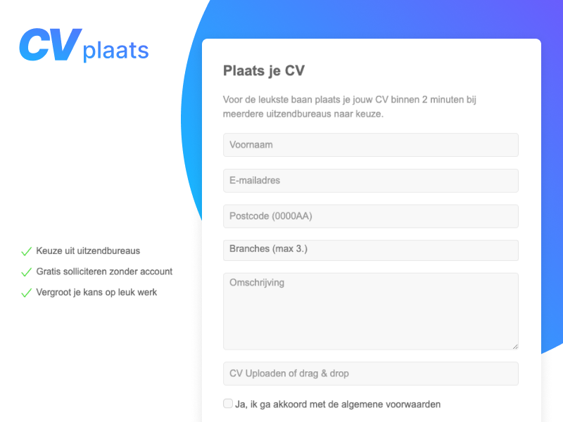 Gratis je CV plaatsen op CV Plaats. Onderdeel van Flexsoftware (uitzendsoftware)