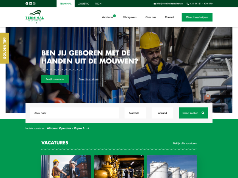 Website Uitzendbureau Terminal Recruiters. Onderdeel van Flexsoftware (uitzendsoftware)