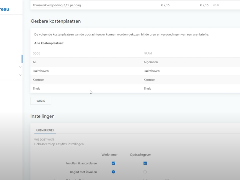 Kostenplaatsen instellen onlineUUR, urenregistratie voor uitzendbureaus.