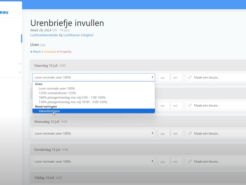 Vakantieuren invullen werknemers onlineUUR