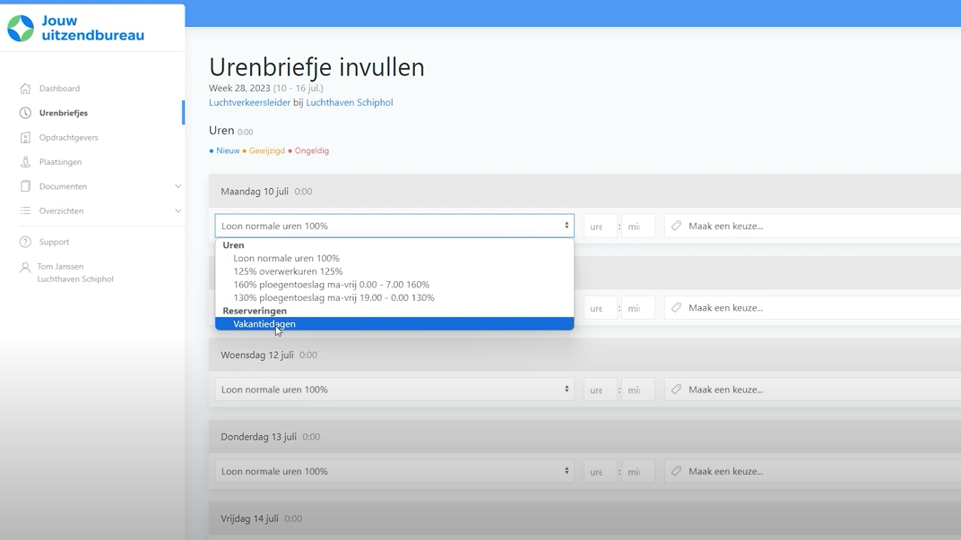 Vakantieuren invullen werknemers onlineUUR