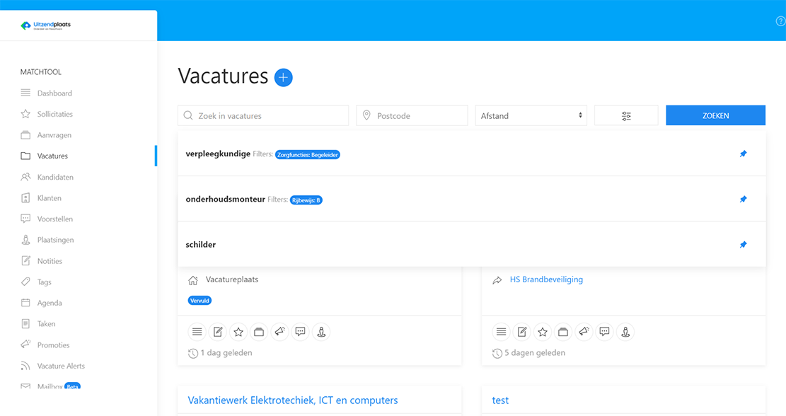 Zoekopdracht vastzetten binnen Uitzendplaats. Recruitment software voor uitzendbureaus.