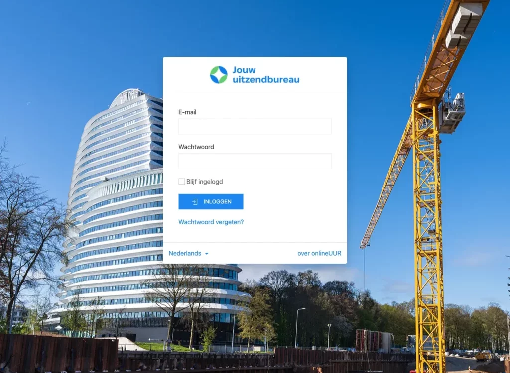 Inloggen in onlineUUR, urenregistratie voor uitzendbureaus.